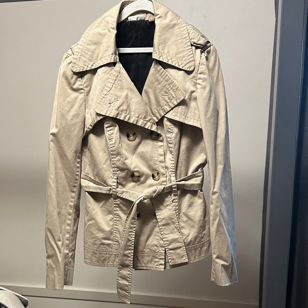 DKNYC Beige Double-Breasted Trench Coat